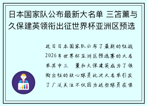 日本国家队公布最新大名单 三笘薰与久保建英领衔出征世界杯亚洲区预选赛